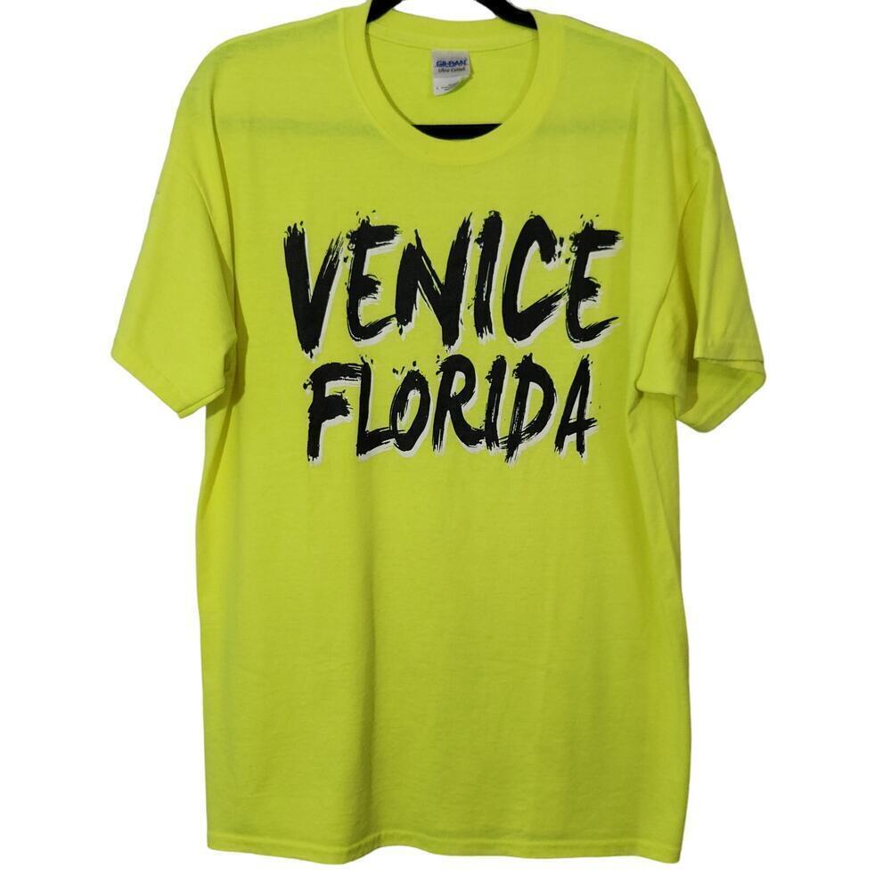 Venice Florida Graphic Yellow Tee Shirt Women's Size Large Gildan Ultra Cotton